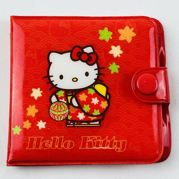 Hello Kitty Vinyl Snap Wallet Card Holder Red Vintage Sanrio 2003 Kimono Dress H - Picture 1 of 12